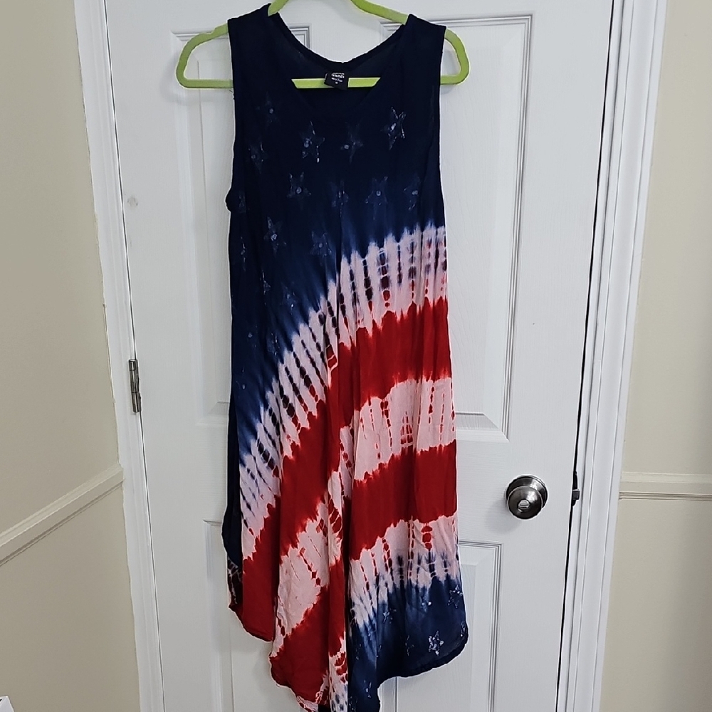 Seven Islands Navy, Red & White Tye Die Dress. Size 1x.